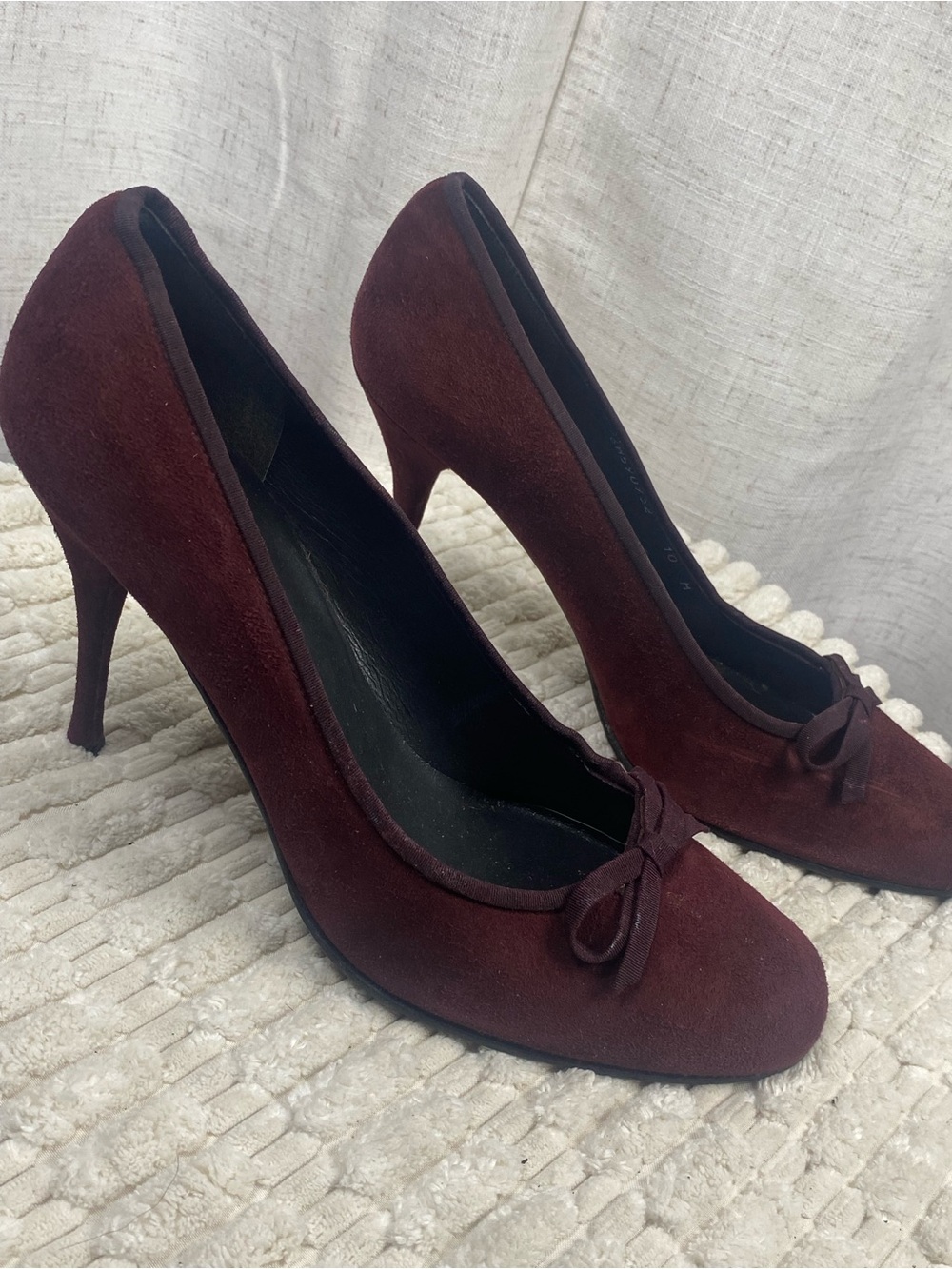 Stuart Weitzman Burgundy Suede High Heel Pumps Ballet Bow Stilettos Size